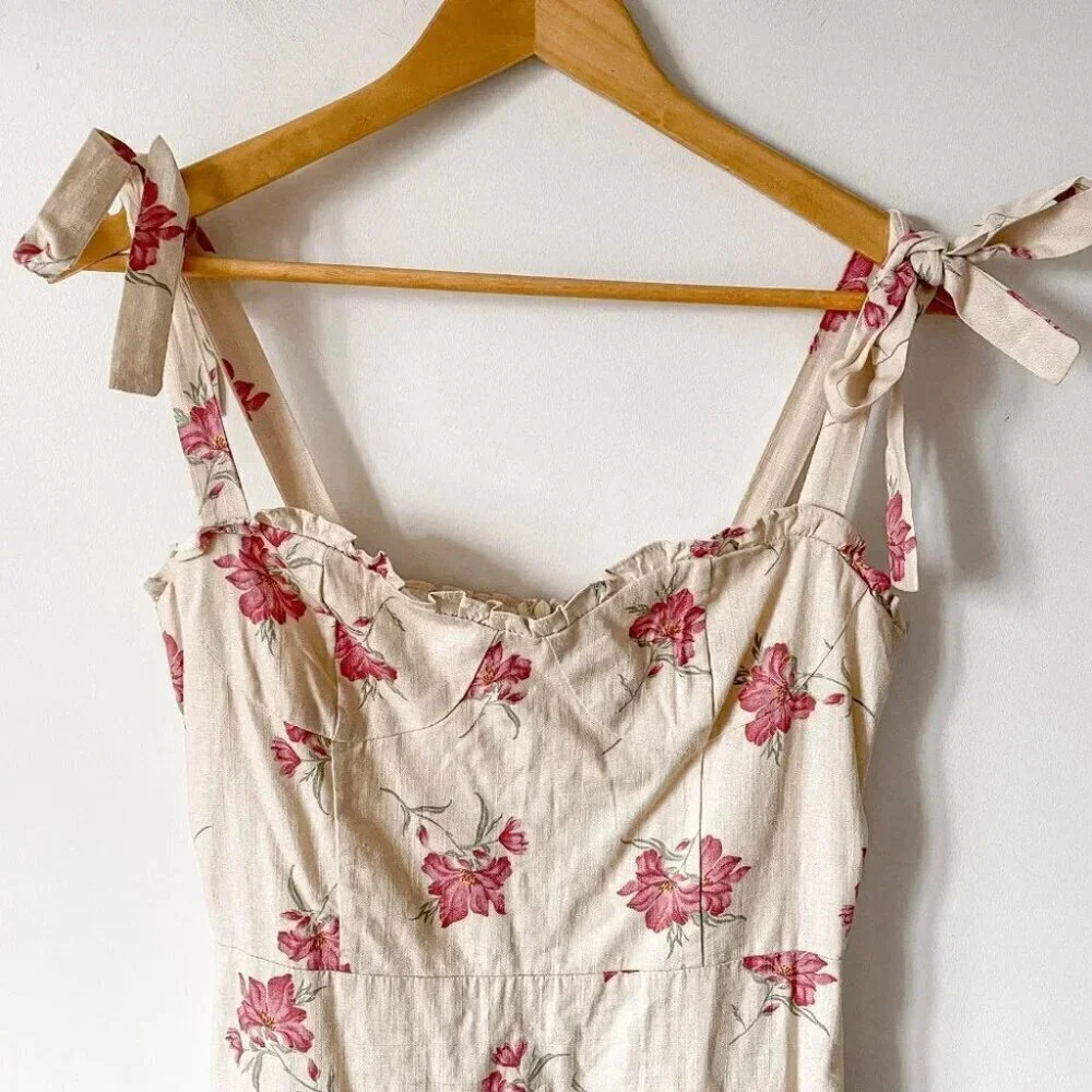 Storia Spring Fling Floral Ruffle Mini Dress Linen Rayon Size Medium - Picture 5 of 9